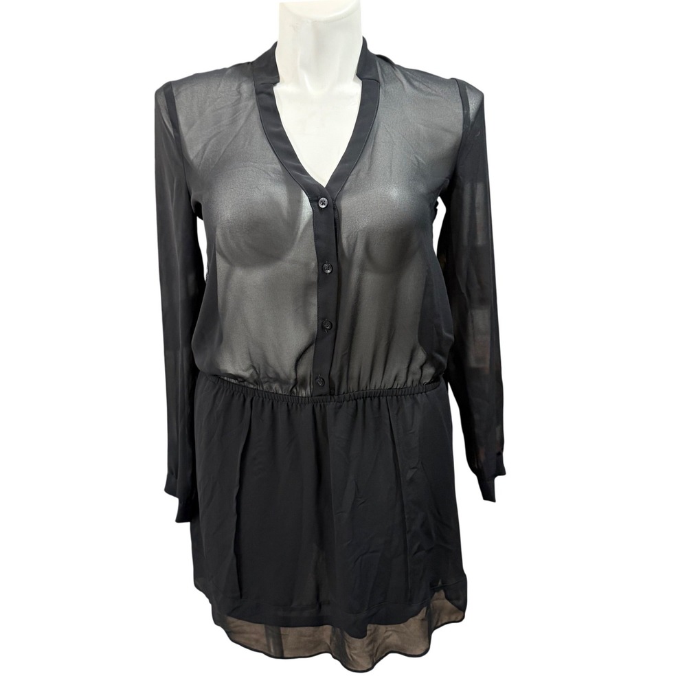 BCBGeneration Black Sheer Lace Back Long Sleeve Mini Dress Medium